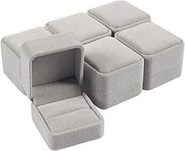 Velvet Ring Gift Box with Snap Closure, Small Jewellery Case for Wedding, Proposal, Grey, 6.3 x 4.3 x 5.6 cm, 6 Pack