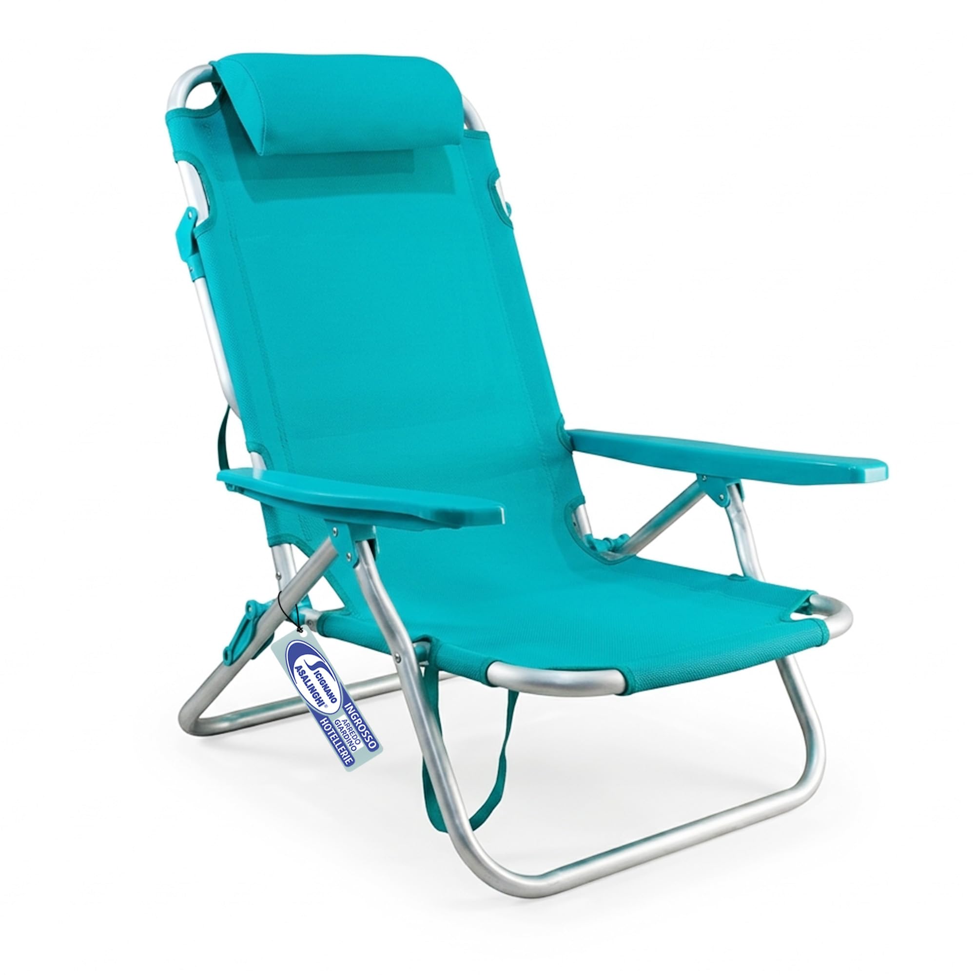 Sicignano Sdraio Pieghevole, Spiaggina in Alluminio e Texilene con Braccioli e Poggiatesta, 63 x 55 x 79-61 h cm, Portata 110 kg, per Mare Giardino Campeggio, Turchese