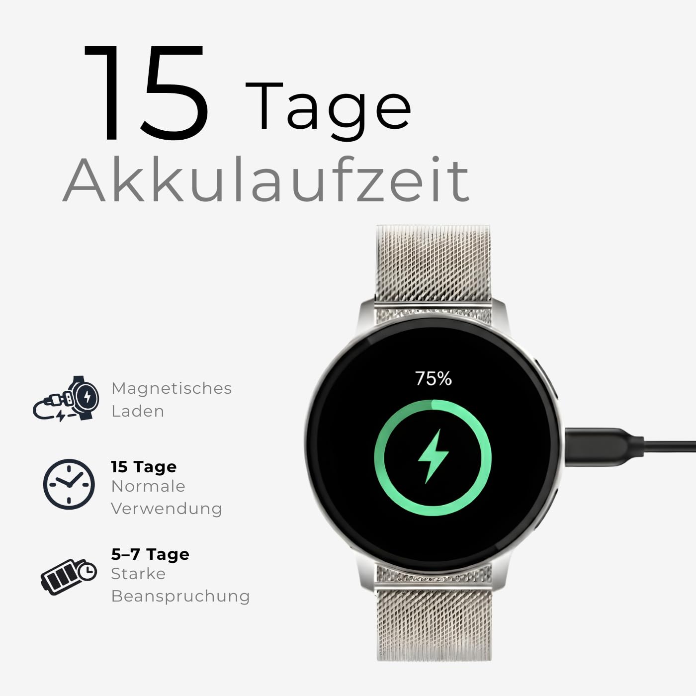 Smartwatch Damen, Telefonfunktion - Round 1.39", Silber
