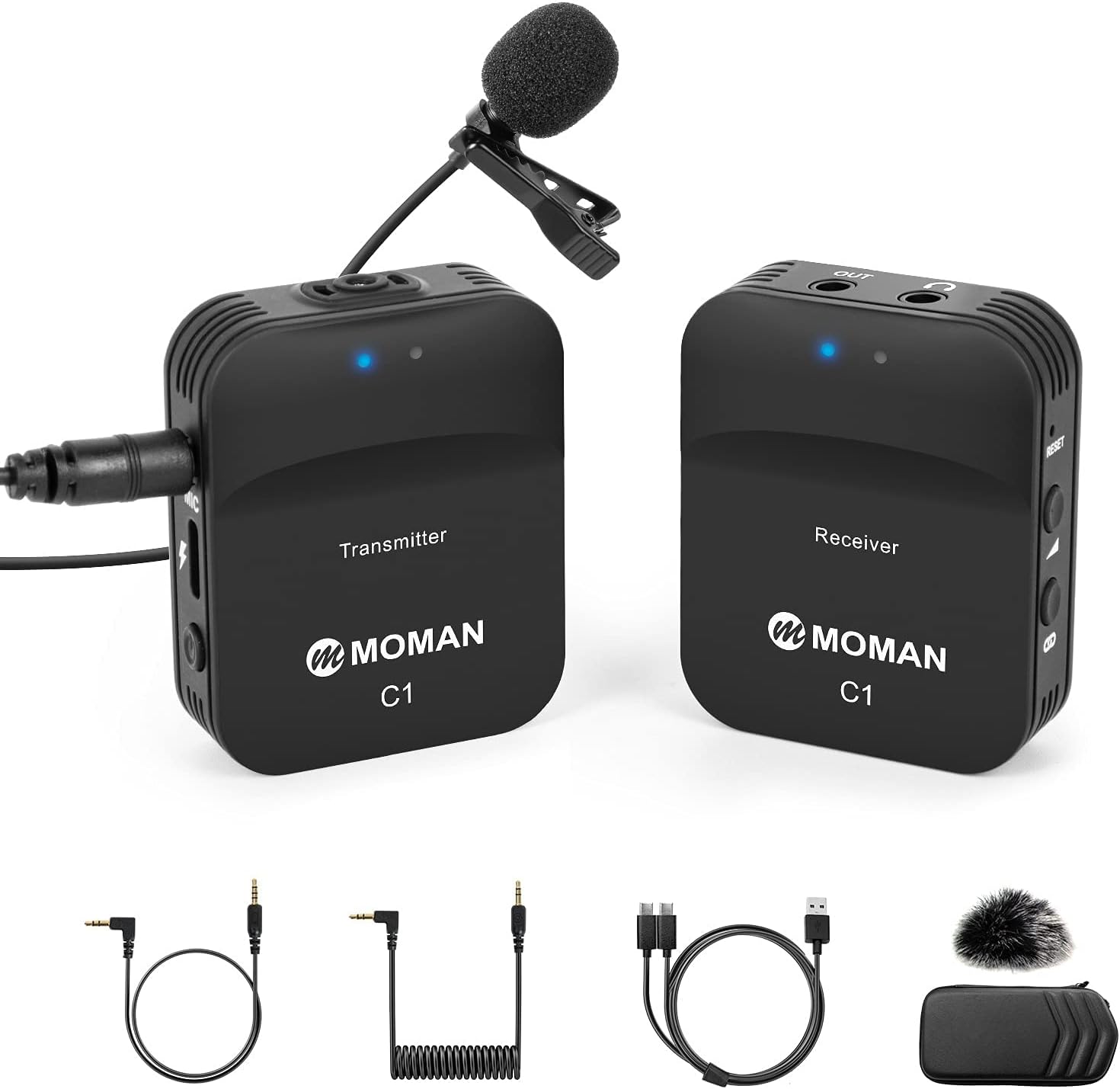 Moman C1 Lavalier Funkmikrofon, 2.4Ghx Kabellos Ansteckmikrofon System