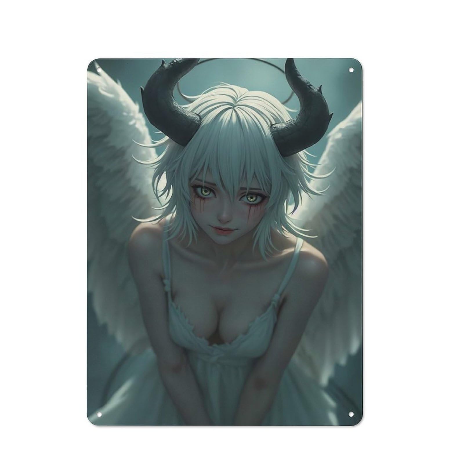 Junmoney Style-24 Fallen Angel With Horns Character Metal Wall Decor 40X30cm, Vintage Metal Sign For Home, Shop, Pub Or Studio Wall