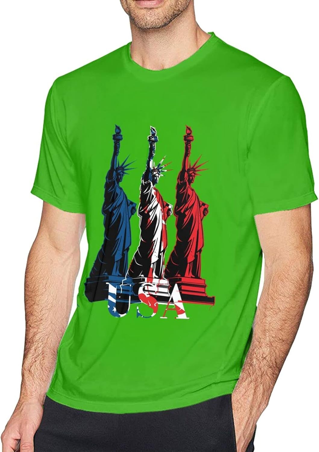 Men's TShirt USA Statue Liberty Crew Neck ShortSleeve Cotton Casual