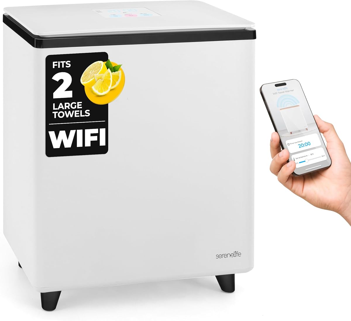 SereneLife WIFI Luxury Rectangle Towel Warmer - Spa & Bathroom Blanket Heater with Custom Fragrance, Auto Shut-Off, Fits 2 large Towels, Blankets, Bathrobes, PJ's - Perfect Gift for Him & Her (Black)