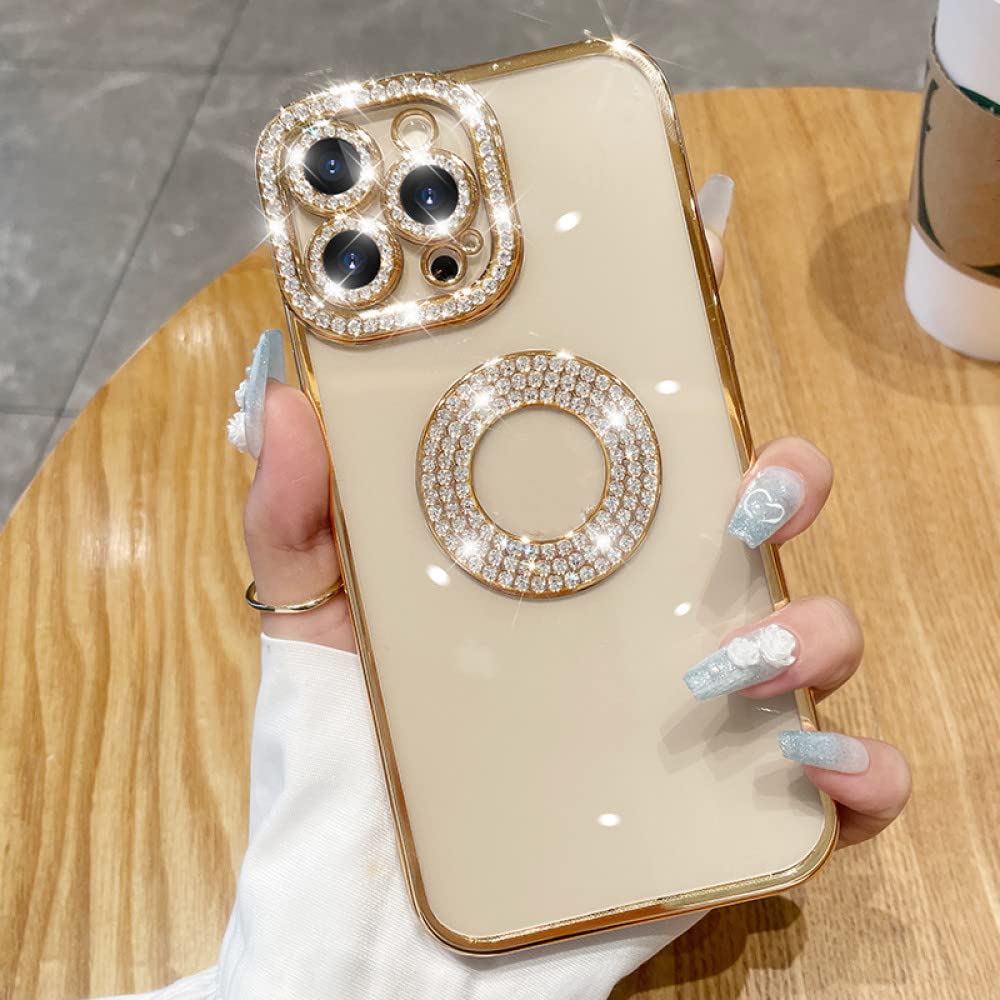 Coque diamant pour iPhone 14 Pro transparente et souple à reflets dorés - 6