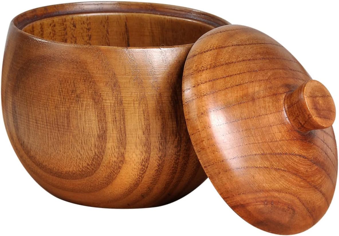 1Pc Wooden Condiment Pot with Lid Environmentally Friendly Seasoning Box for Salt Sugar Spices and Loose Tea with Convenient Spoon for Kitchen Use