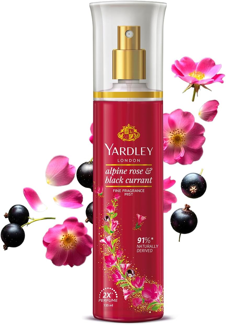 Yardley London Alpine Rose & Black Currant Fine Fragrance Mist Spray| 2X Perfume Spray For Women| 91% Naturally Derived| 135ml