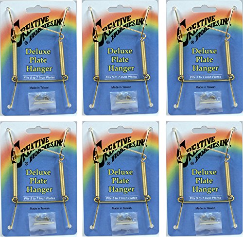 Creative Hobbies® Deluxe Plate Display Hangers, Spring Style - Assembled & Ready to Use - Holds 5 to 7 Inch Plates, Gold Wire Spring Type, Hanger Hooks & Nails Included - Pack of 6