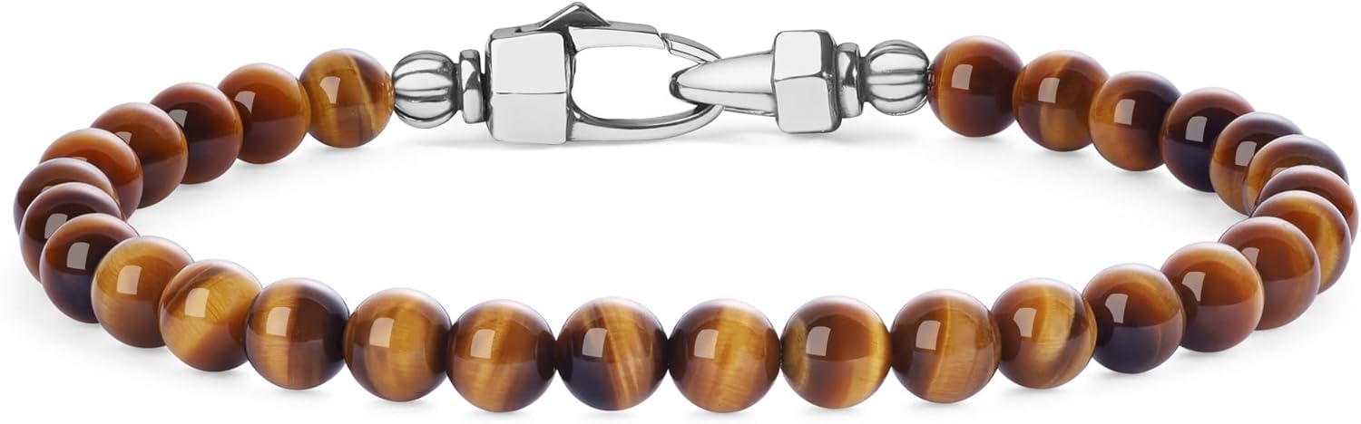 COAI Beaded Bracelet for Men, Black Tourmaline Malachite Tiger Eye Gemstone Bracelet for Men