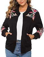 AK Women's Floral Embroidered Zip-Up Hoodie Sweatshirt - Boho Mexican Long Sleeve Jacket for Fall Winter