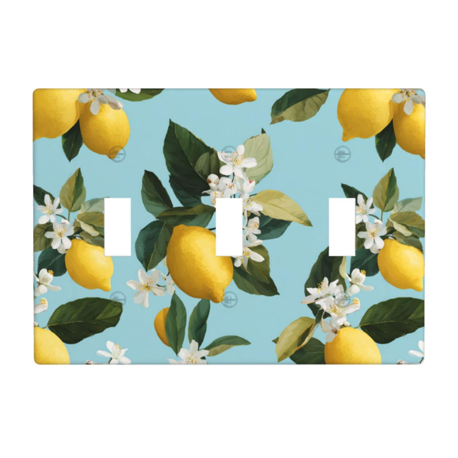 Lemon Flowers On Blue Light Switch Covers 3 Gang Triple Toggle Wall Plate Switchplate Electrical Faceplate for Bathroom Kitchen Bedroom Decor