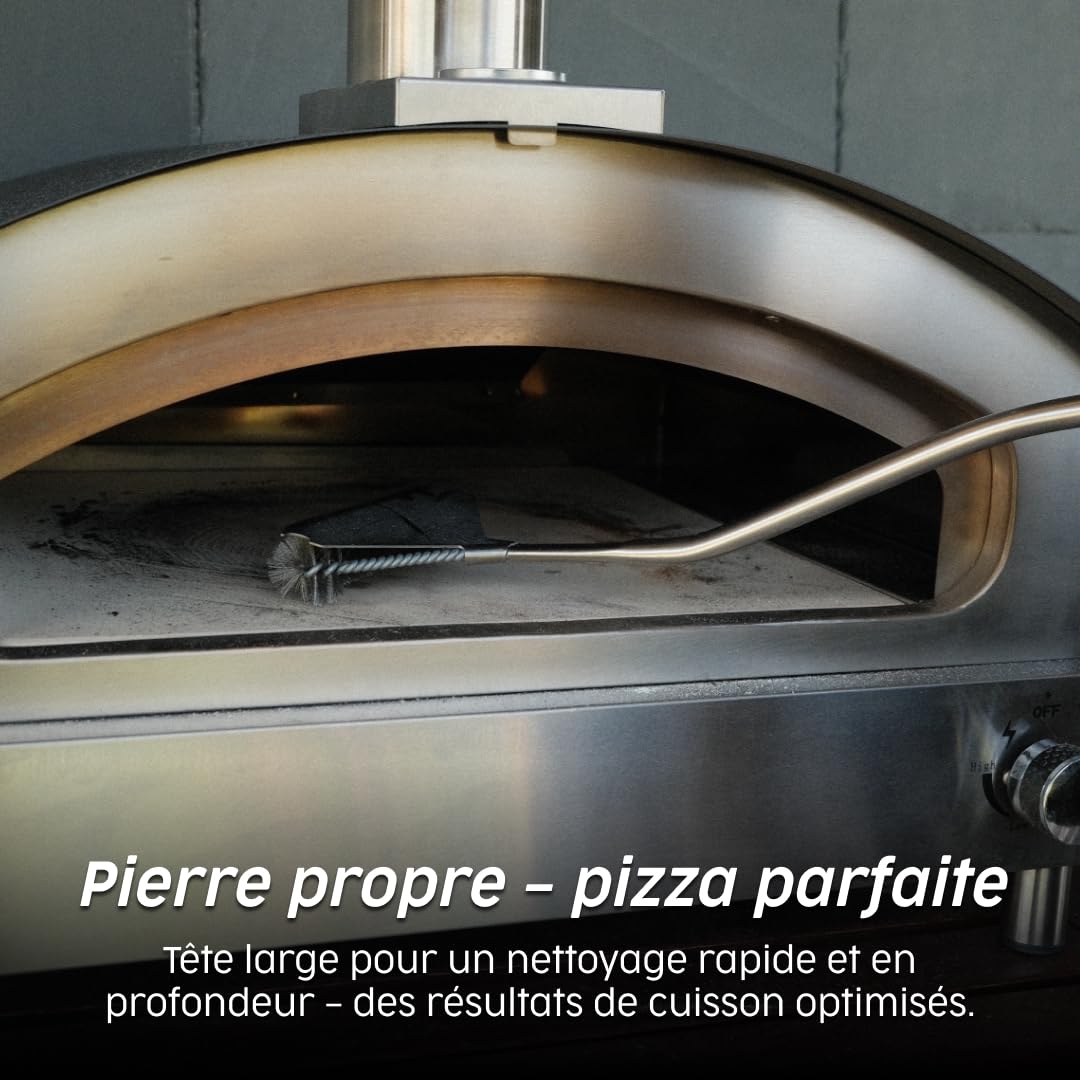Brosse avec grattoir pour Nettoyage Four à Pizza, Aluminium de première qualité, Longueur 79,5 cm et diamètre 29,6 cm
