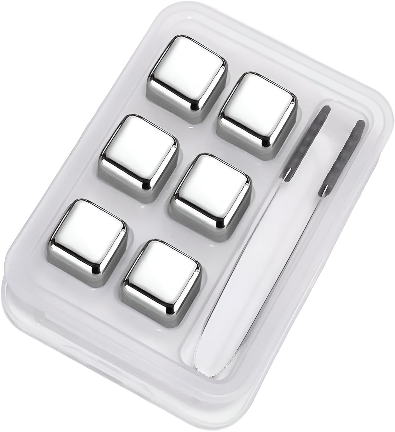 Whiskey Stones Gifts Set,6 Pack Stainless Steel Whiskey Chilling Rocks, Reusable Metal Ice Cubes for Drinks Whiskey, Mens Stocking Stuffers for Christmas (6)