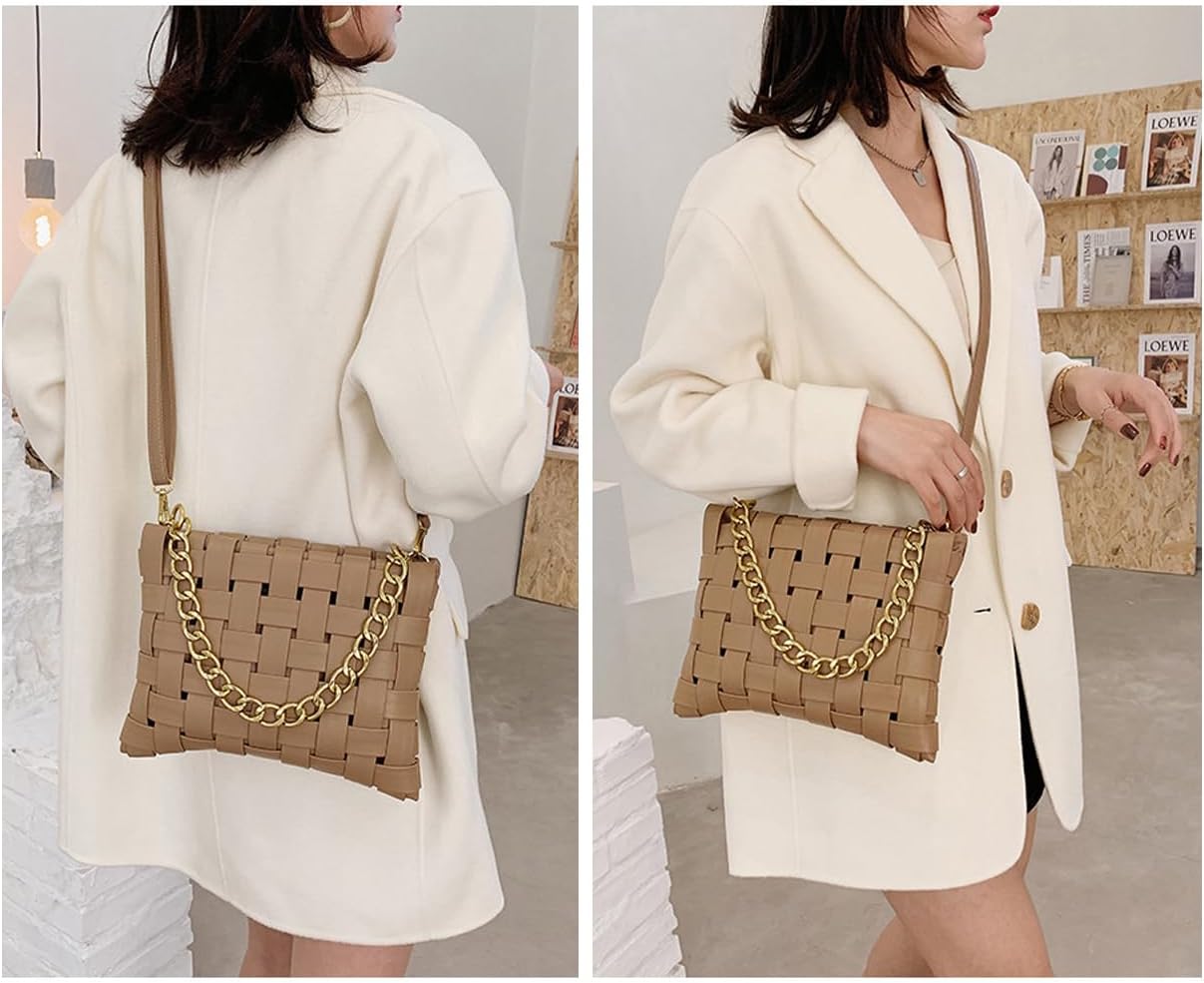 YP Women Large Crossbody Bag Woven Envelope Purses Pu Leather Shoulder Handbags - Image 4