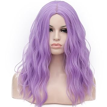 Light Purple: Oneustar WomenS 18 Inch Long Wavy Curly Wig Cosplay Party Wig Light Purple
