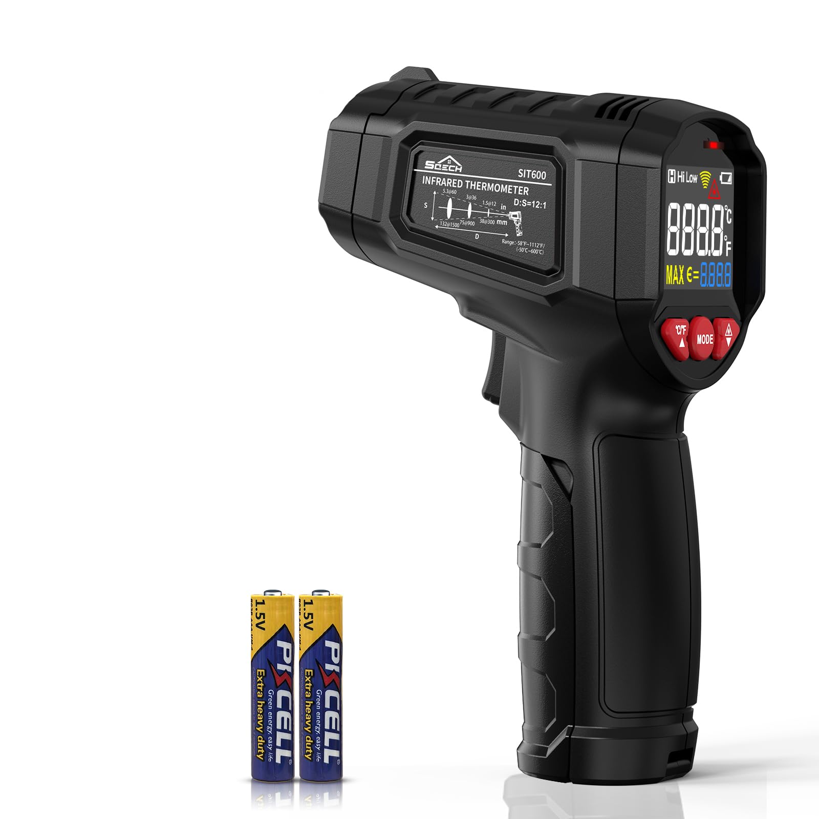 SQECH Infrared Thermometer Gun, SIT600 Laser Thermometer Gun -58??1112?,Non-Contact Temperature Gun with Adjustable Emissivity&Color Backlight for Cooking, Pizza Oven,BBQ,Fridge,Engine,HVAC
