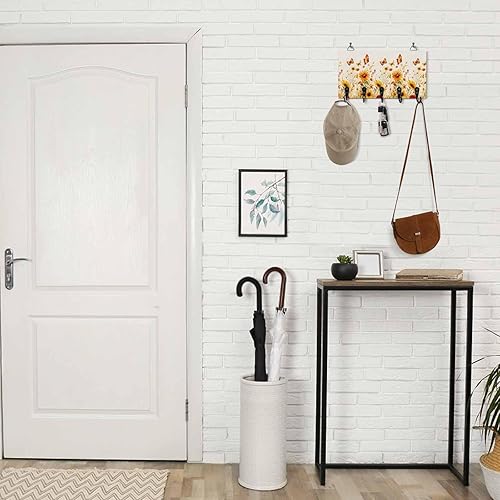 Miniatura 10 de Llavero rojo con diseño de gnomo de Navidad y copos de nieve para decoración de pared, soporte para llaves de madera con 5 ganchos para llaves,