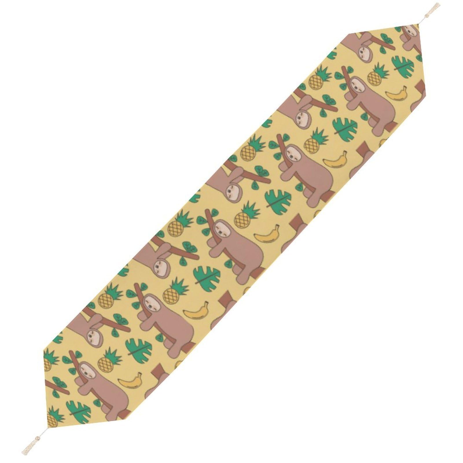 JZemdybill 229*33cm Table Runner with Tassel, Sloth Banana Pineapple Table Runner, Table Decoration for Kitchen, Party, Restaurant