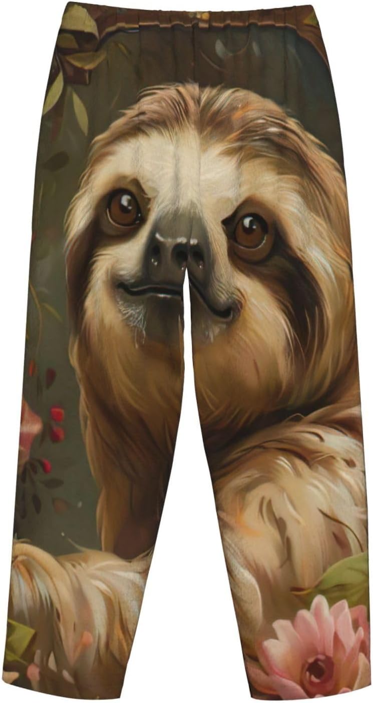 Cute Sloth Print Fashion Cozy Womens Flannel Pajama Pants,Perfect For Christmas And Everyday Wear