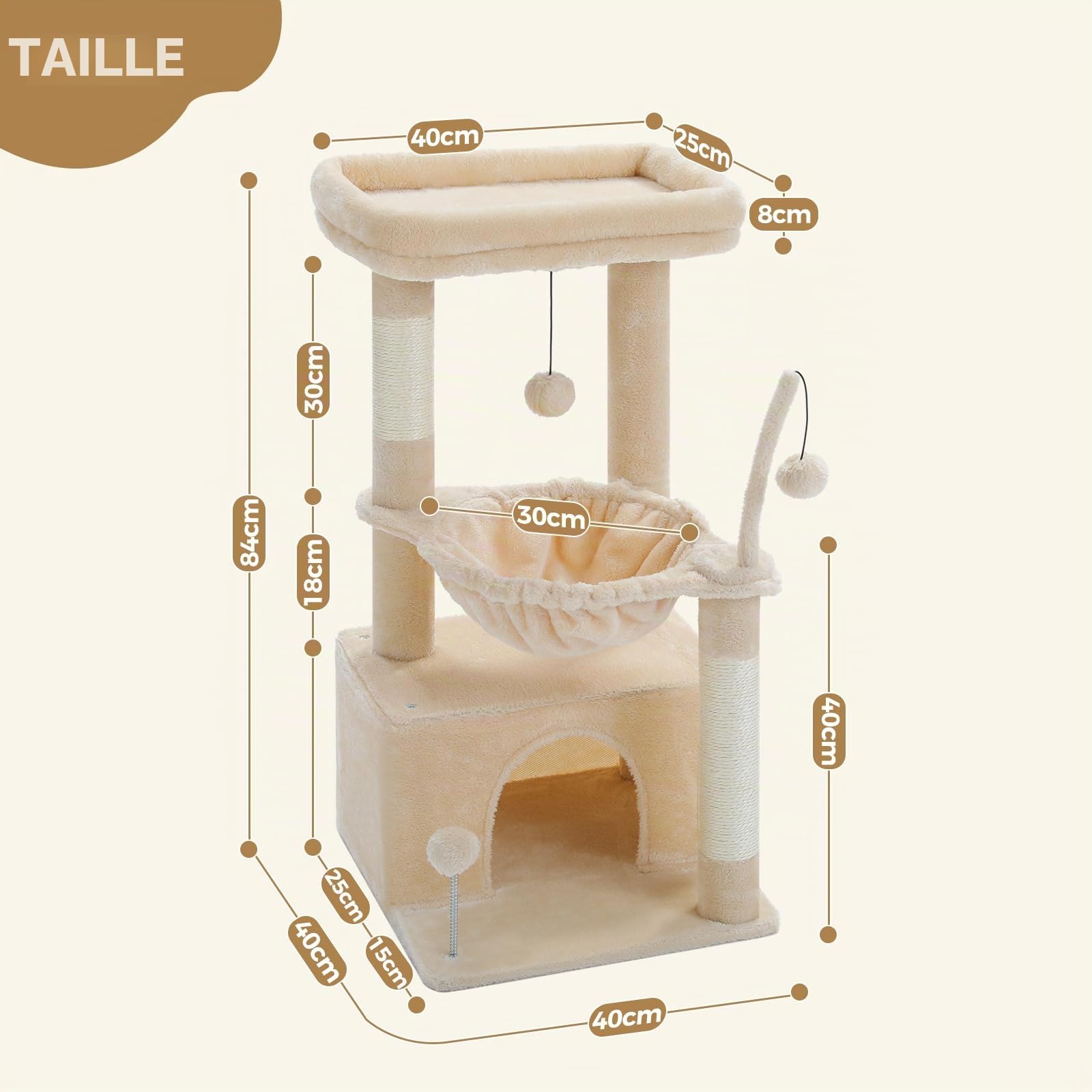 PAWZ Road Arbre à chat d'intérieur pour chat avec grand hamac 79 cm