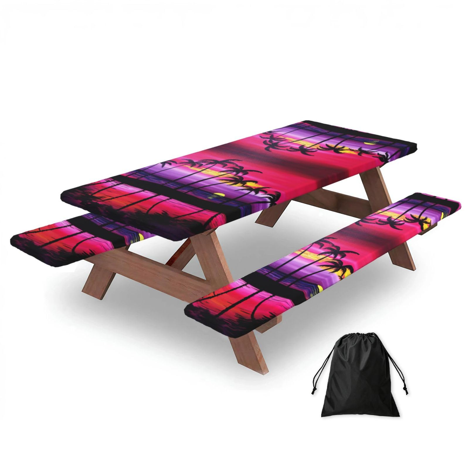 Zyjhyy Black Tropical Palm Tree Print 3 Pack Wipeable Picnic Bench Cover And Table Cover Lightweight Table Cloth For Camping Outdoor