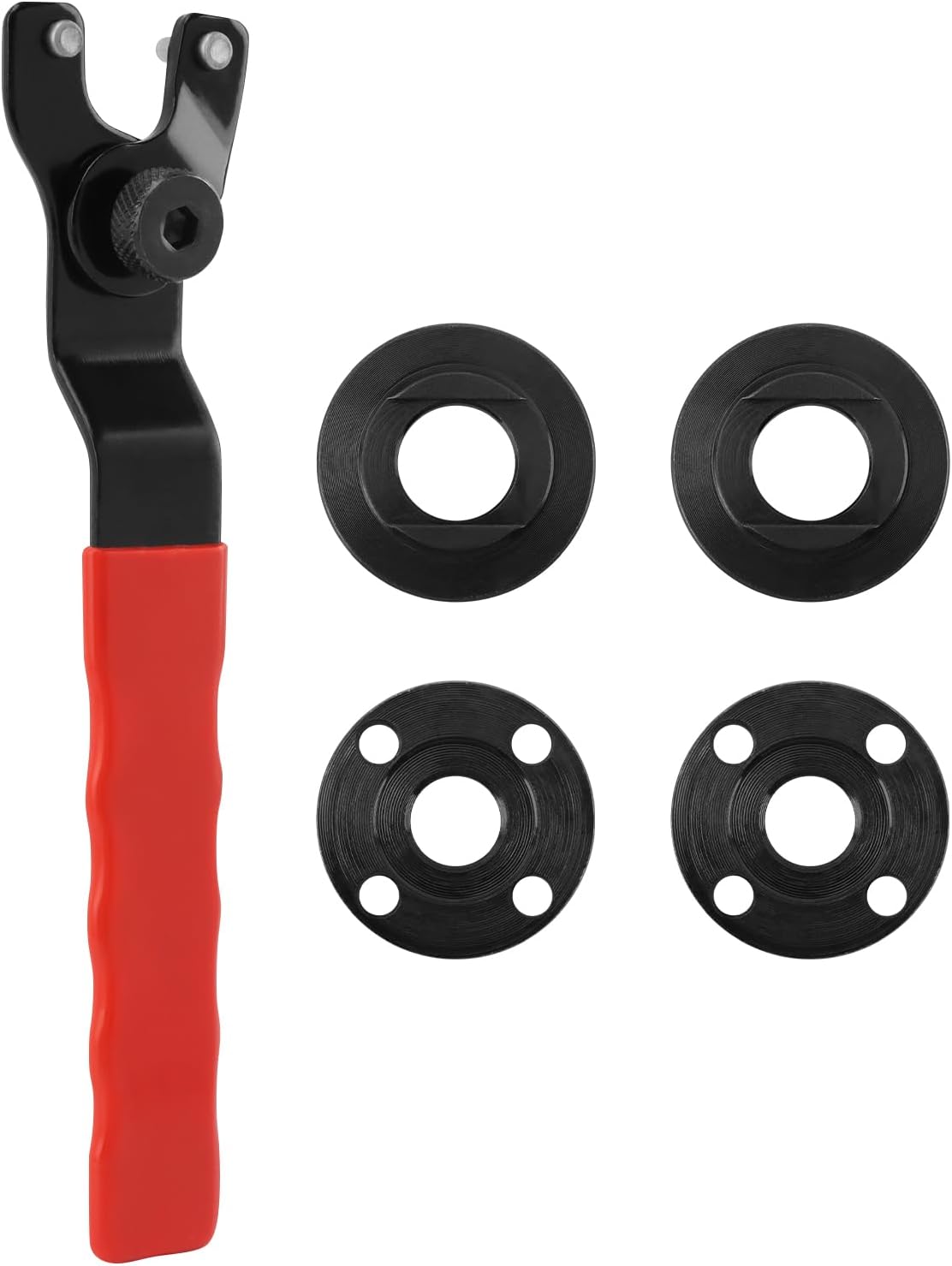 Grinder Wrench Universal Adjustable Grinder Spanner ​Wrench with 4 Grinder Shaft Nut, Compact With Nuts Wide Compatibility Repair Easy To Use Angle Grinder Wrench(COLOR:Red)