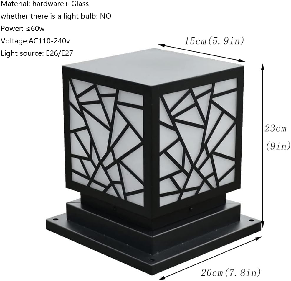 Fence Deck Column Cap Lamp Waterproof Outdoor Post Lights with Pier Mount Base Modern Minimalist Black Pillar Headlight Industrial Column Pedestal Light for Yard, Patio, Driveway, Walkway