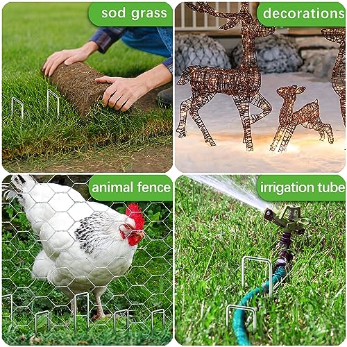 image for HOUYA 100 Pack Landscape Staples 4 Inch 12 Gauge Garden Stakes Galvani