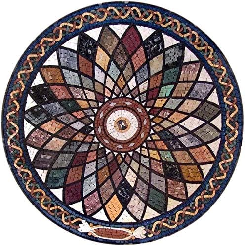 Mozaico - Round Marble Mosaic Medallion Artwork Handmade Decorative Tiles | Mosaic Designs | Mosaic Artwork | Mosaic Wall Art Floor Inlay by Mozaico | Handmade Mosaics | 24" x 24"