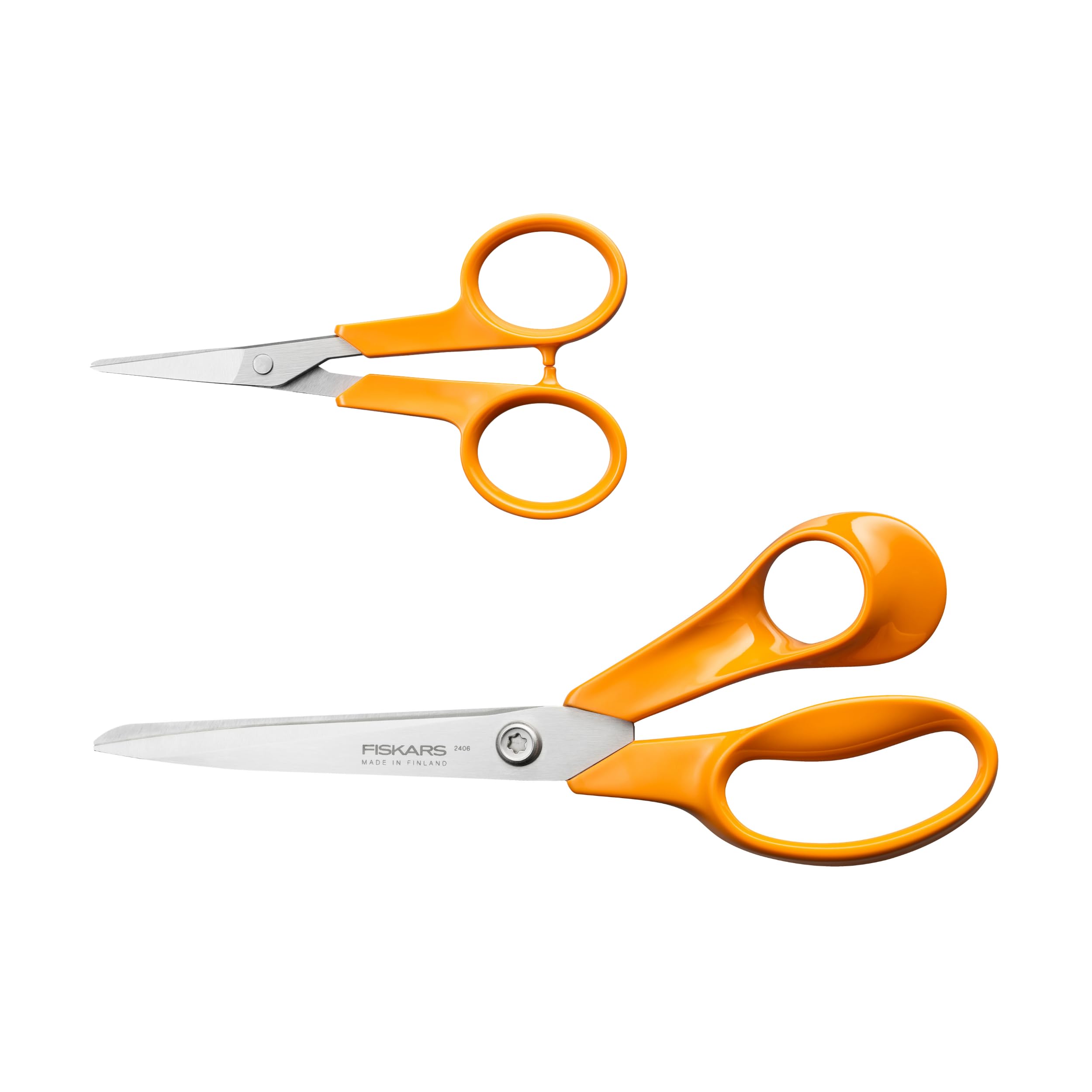 Fiskars Classic Scheren-Set, 2-Teilig, Edelstahl, Orange, Klingen HRC 57 | Universalschere 21 cm, Manikürschere 10 cm, Made in Finland, für Haushalt und Büro, schneidet präzise Papier, 1082399