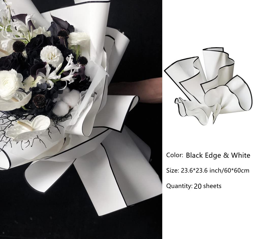 20 Feuilles Papier Emballage Bouquet 58x58 Cm - Imperméable, Bord Doré - 5 Couleurs - Pour Fleuriste