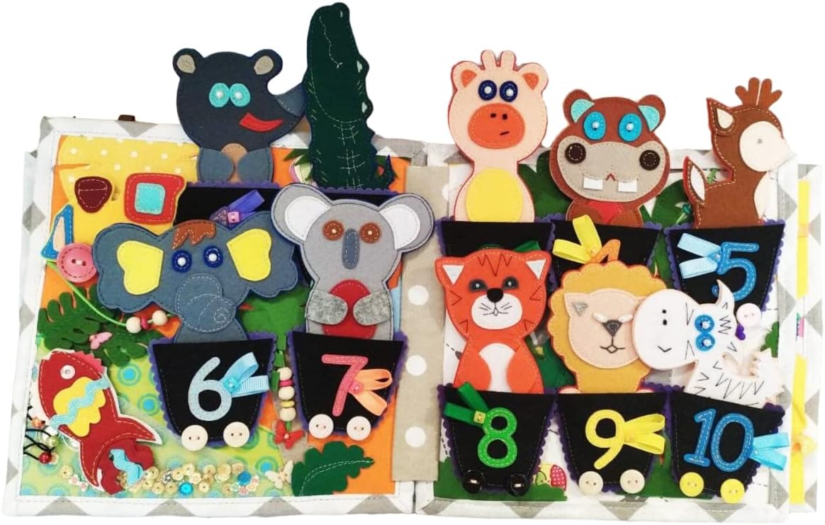 Quiet Baby Book - Animals, Vegetables, Numbers, Shapes. Felt book for fine motor skills, Montessori Toy, Toddler Activity Busy Book