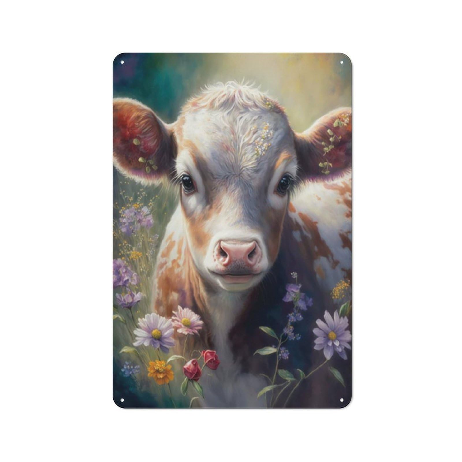 Junmoney Style-23 30X20cm Retro Tin Sign With Lovely Little Cow For Lounge Or Reading Corner, A Decorative Metal Sign For Lounges And Reading Corners