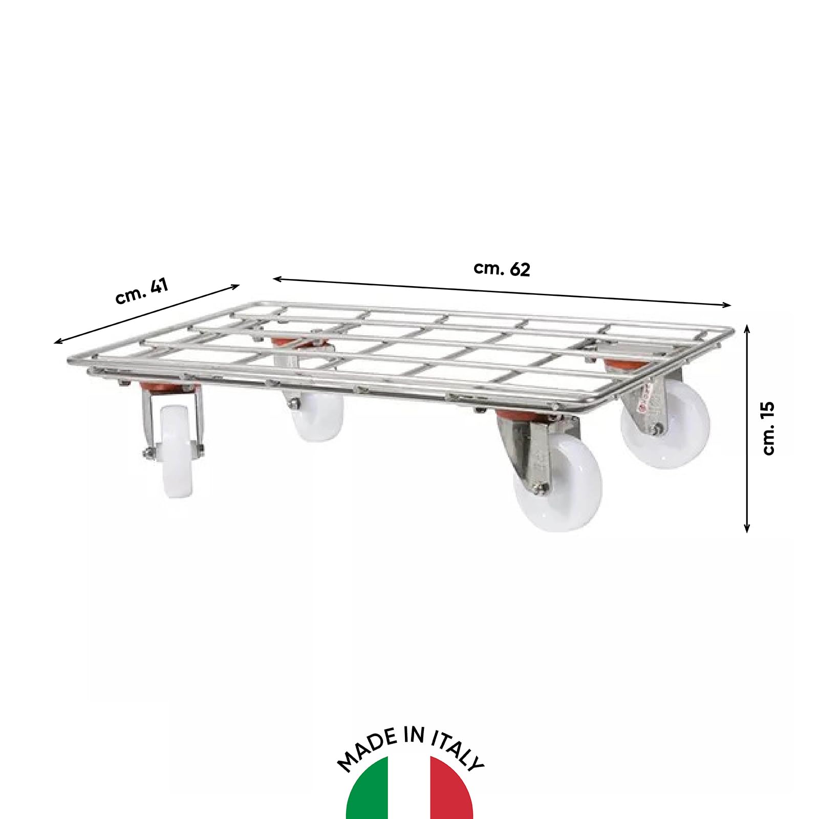 Carrello Pianetta Grigliato cm.62x41x15 CON 4 RUOTE | Movimentazione di carichi fino a 350 kg | Carrelli ristorazione Acciaio Inox | SENO & SENO