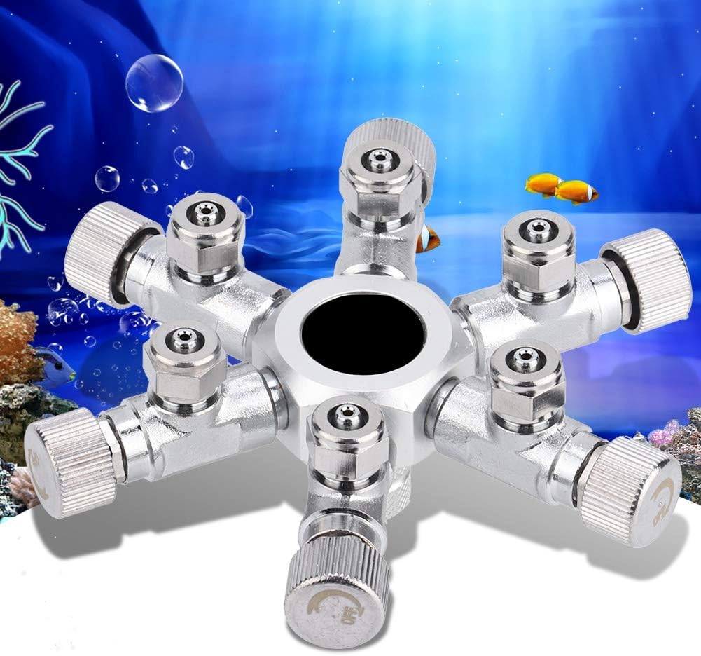 Zerodis CO2 Splitter Multi-Way Distributor Aquarium Regulator Valve for Fish (6 Ways, Aluminum Alloy & Stainless Steel Body, Needle Valve, 6 Outlets, 1/2 inch Barb Connection)