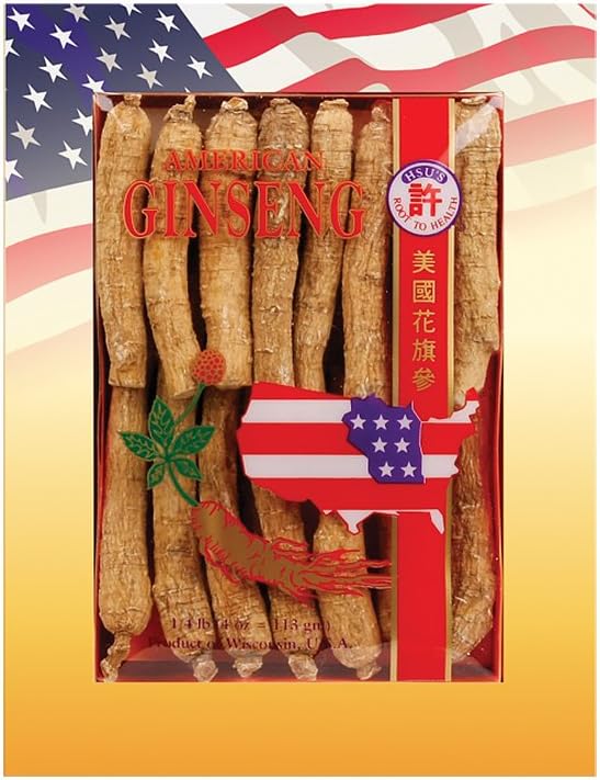 Hsu's SKU 0103-4 Long Medium Small American Ginseng Roots 4 oz Box – Premium Wisconsin American Long Roots for Tea, Soup & Gifts – 100% Pure, Non-GMO, No Additives- Medium/Small (4 oz)
