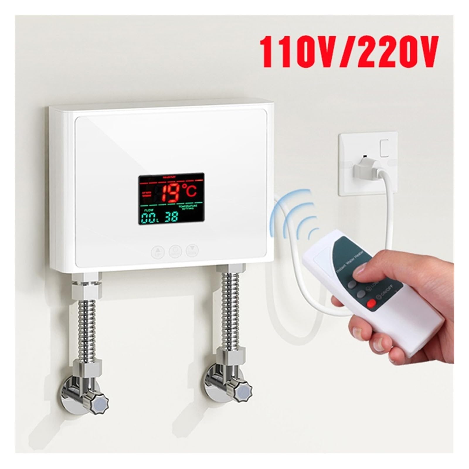 Podgrzewacz wody przepływowy, Natychmiastowy Podgrzewacz Wody Łazienka Kuchnia Elektryczny Podgrzewacz Wody Do Montażu Na Ścianie Wyświetlacz Temperatury LCD Z Em(Nero,110 3500W)
