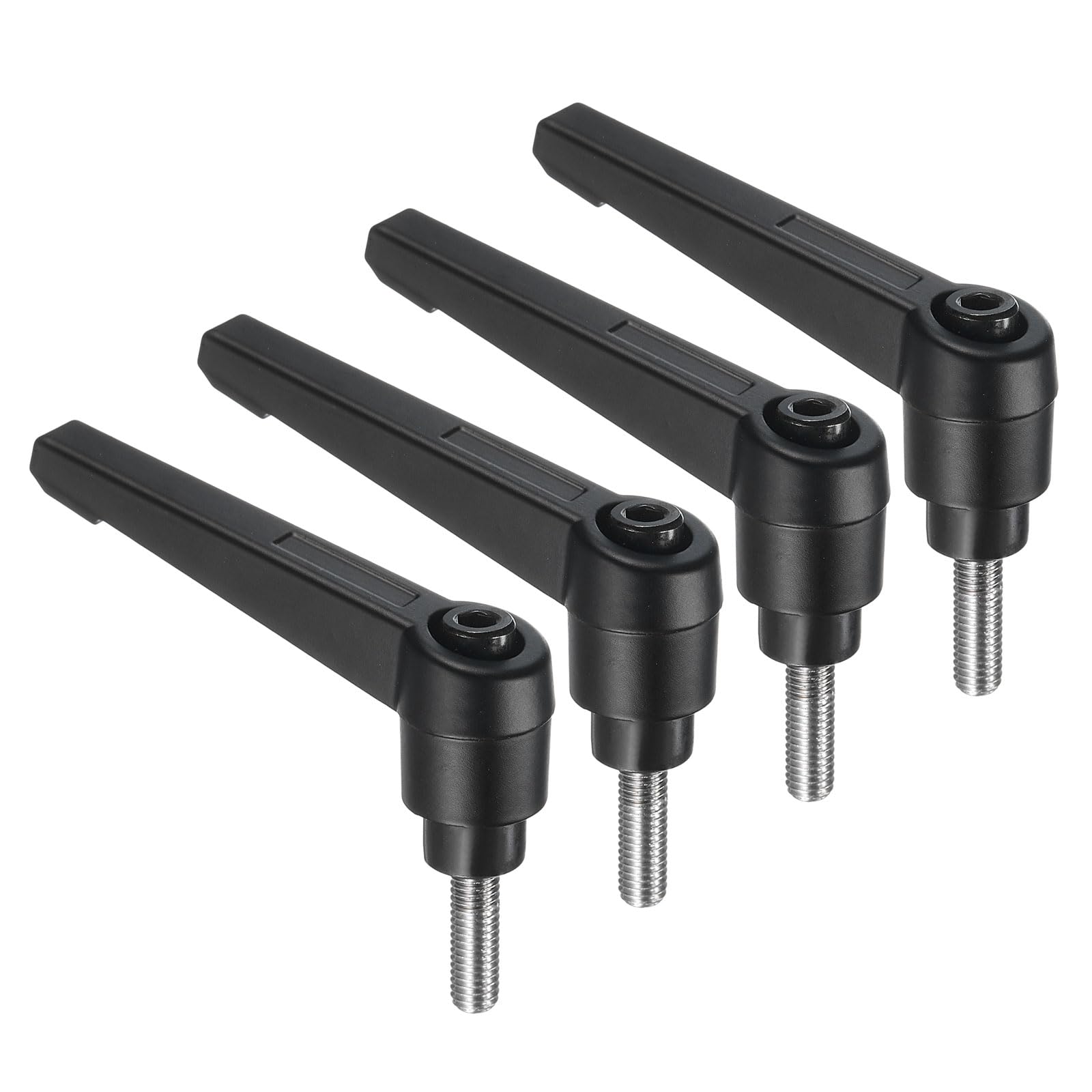 uxcell 4pcs Clamping Lever Handles, M5 x 15mm 304 Stainless Steel Threaded Male Stud, Adjustable Handles Locking Quick Release Ratchet Push Button Bolt Knobs, Black