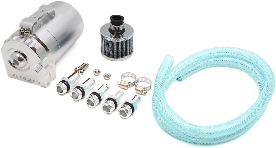 Silver Tone Aluminum Alloy Universal Car Vehicle Engine Oil Catch Can Tank Set (id: 8dc 53d e8c ec3 957