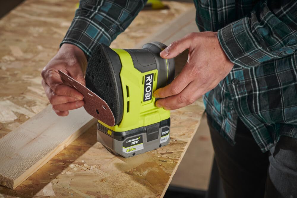 RYOBI - Ponceuse Triangulaire Sans Fil 18V ONE+ RPS18-0 – Semelle Détail, Collecteur Poussière, Compacte et Maniable – Idéale Finitions, Angles – Batterie Non Incluse