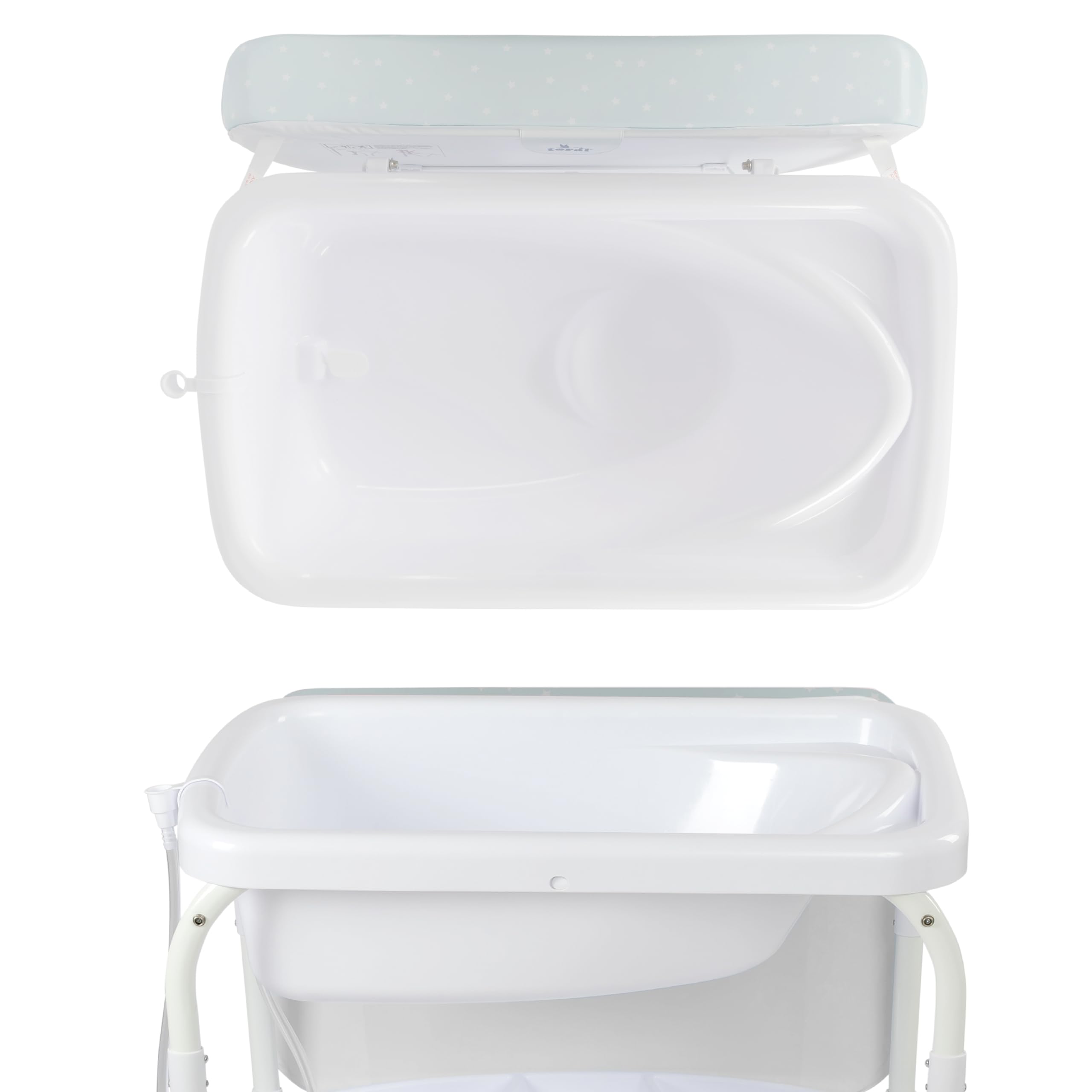 Toral Bañera Cambiador Bebe Mueble con Patas - Bañera Bebe Con Bandeja Separadora y Ruedas con Freno - Cambiador con Medidor de Altura - Modelo Azul