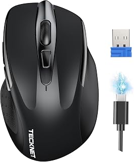 TECKNET Rechargeable Wireless Silent Mouse, 4800 DPI Ergonomic 6-Button for Laptop Chromebook PC - Black