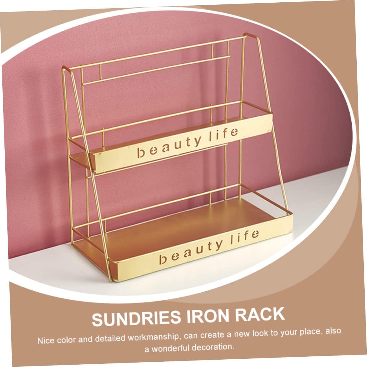 2-Tier Iron Cosmetics Storage Rack Adjustable Desktop Sundries Shelf for Bathroom Space-Saving Organizer for Makeup and Toiletries