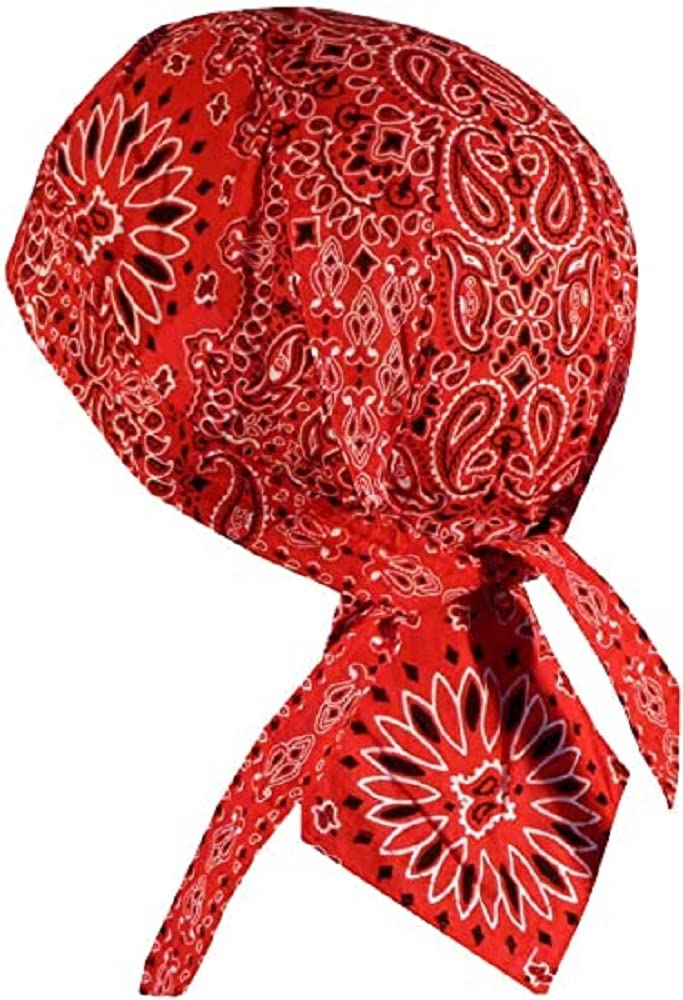 Capsmith Red Black Paisley Danbanna Head Wrap Durag Doo Rag Skull Cap Biker with Sweatband One Size