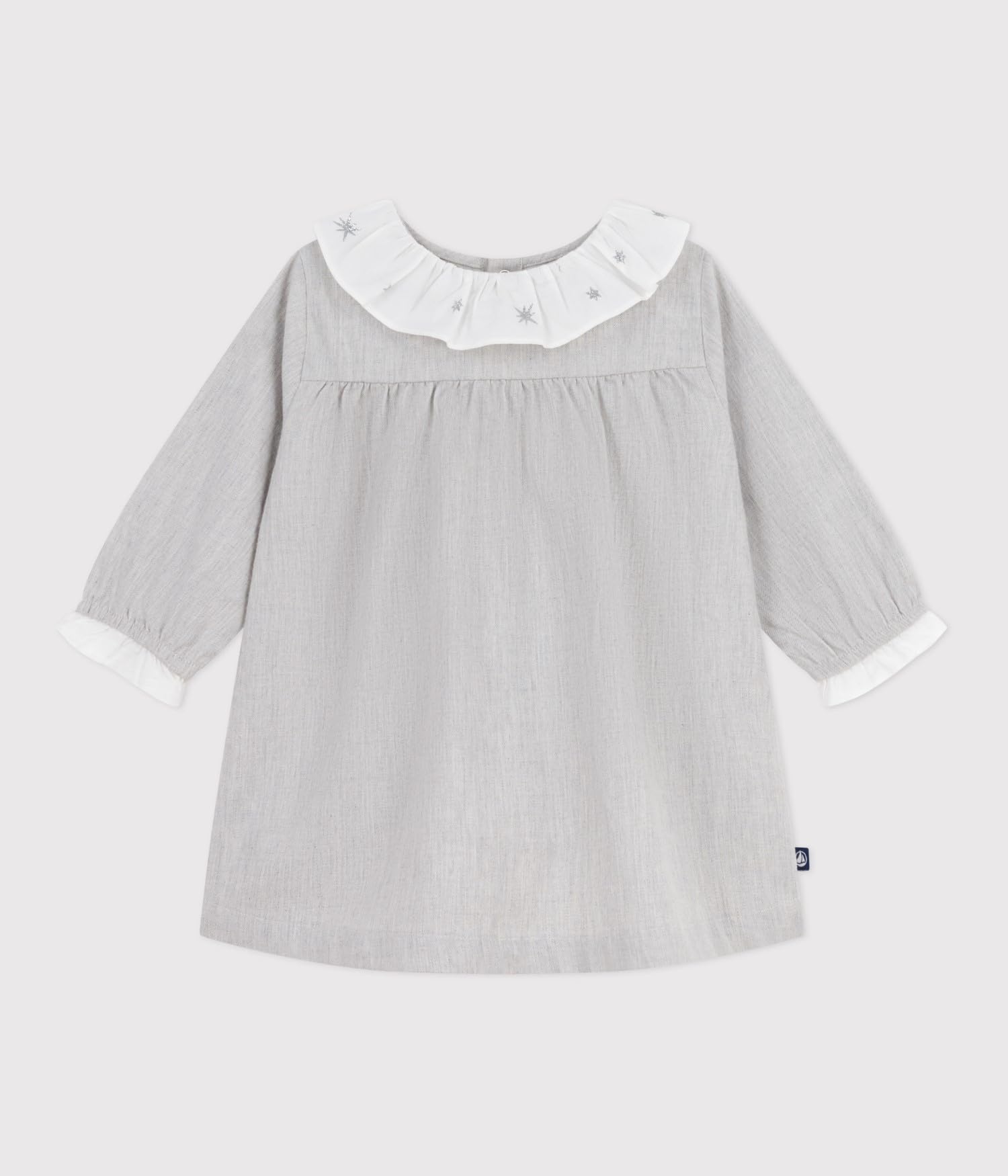 Petit Bateau Flanelowa sukienka dziecięca z długim rękawem i kołnierzykiem