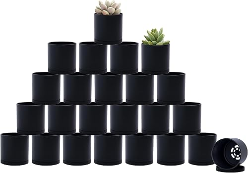 Miniatura 35 de D'vine Dev Paquete de 4 macetas de plástico modernas de 4 pulgadas, pequeñas macetas de jardín para plantas con agujeros de drenaje y platillos