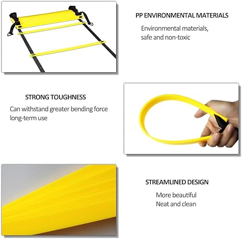 Miniatura 3 de OFYDNR Speed Agility - Juego de entrenamiento de escalera de agilidad de 12 peldaños de 20 pies 12 conos de disco 4 estacas de acero paracaídas de
