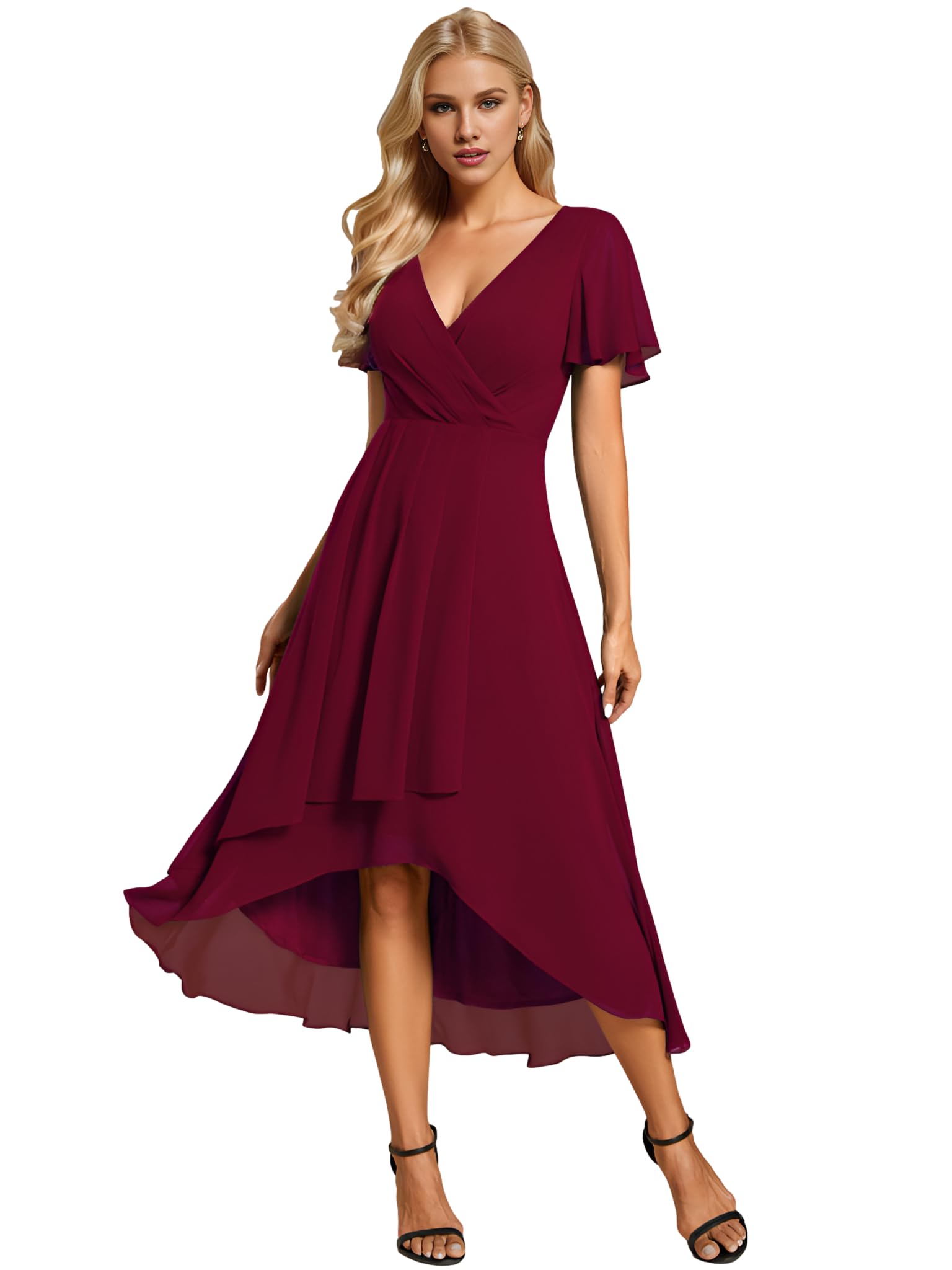 Ever-Pretty Vestidos de Invitada de Boda Elegantes Vestidos de Noche de Gasa Mujer Midi Cortos Vestidos de Novia EG02084