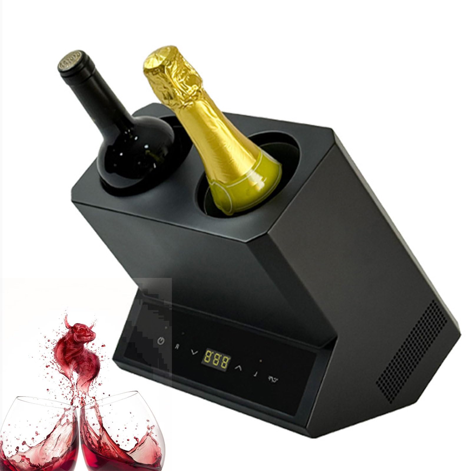 Enfriador De Vino EléCtrico para Dos Botellas, con Control Digital De Temperatura (5-18 °C) Y RefrigeracióN Continua De 24 Horas; PortáTil, Ideal para Cocina, Coche O Autocaravana