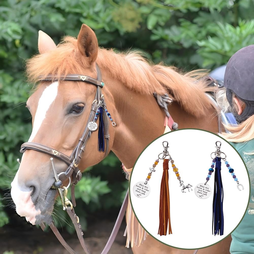 2Pcs Horse Saddle and Bridle Charm Clip Bless This Horse Rider Keep Safe Pendant Bridle Saddle Strings Keychain Equestrian Riding Hanging Ornament for Horse Lovers Jewelry Gift
