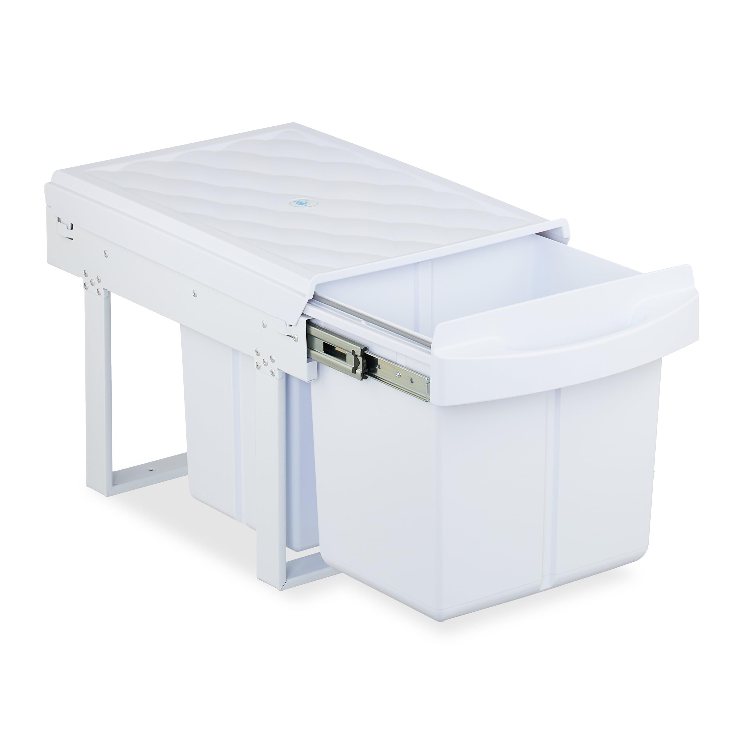 Relaxdays Einbaumülleimer, 3 Fächer, 15l & 2X 8l, weiß |ideal für Küchenabspüle| Edle HBT-Auflage | leicht auszuführen